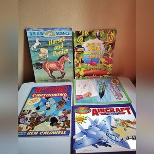 How To Draw Lot Of 5 Assorted Books -Cartooning, Airplanes, Horses & Animals